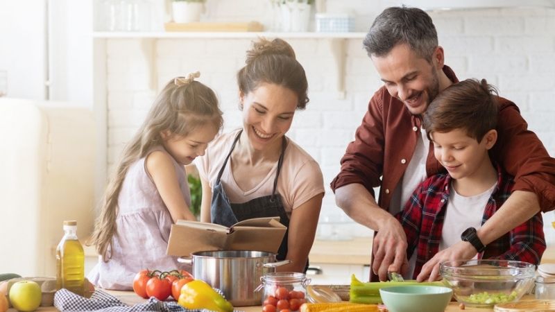 happy family making healthy food